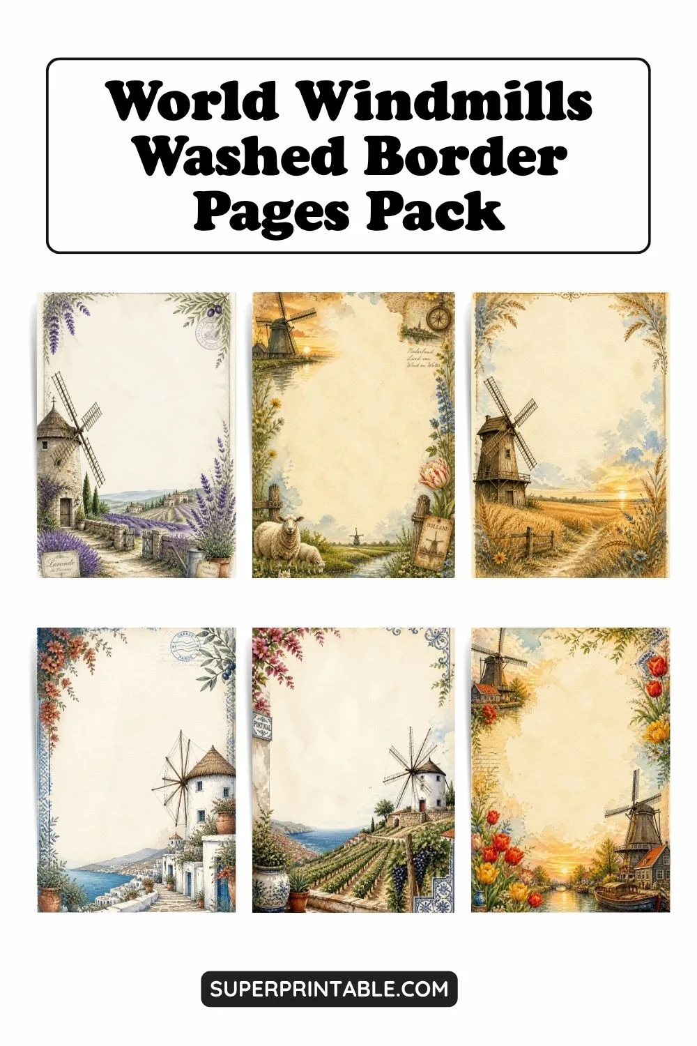 25+ World Windmills Washed Border Pages Pinterest Image