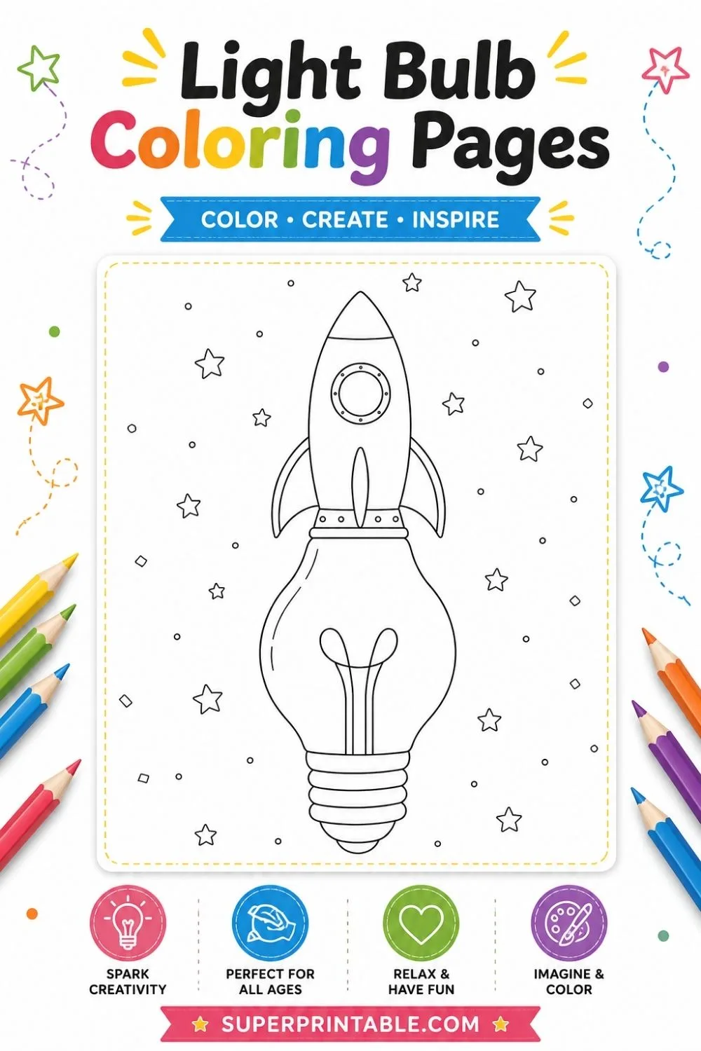 30+ Light Bulb Coloring Pages Pinterest Image
