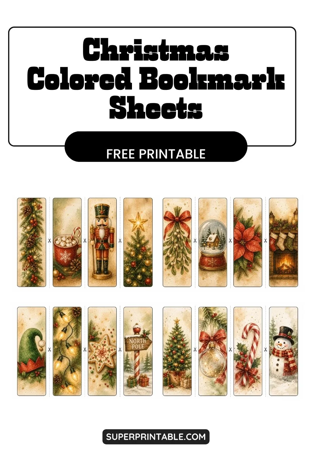 6 Free Christmas Colored Bookmark Sheets Pinterest Image