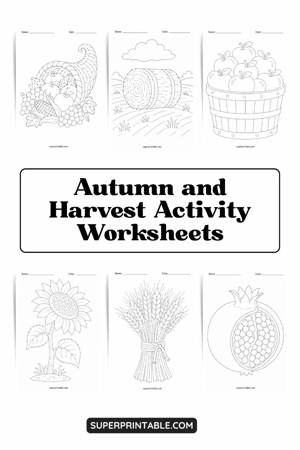 Autumn and Harvest Activity Worksheets Pinterest Image