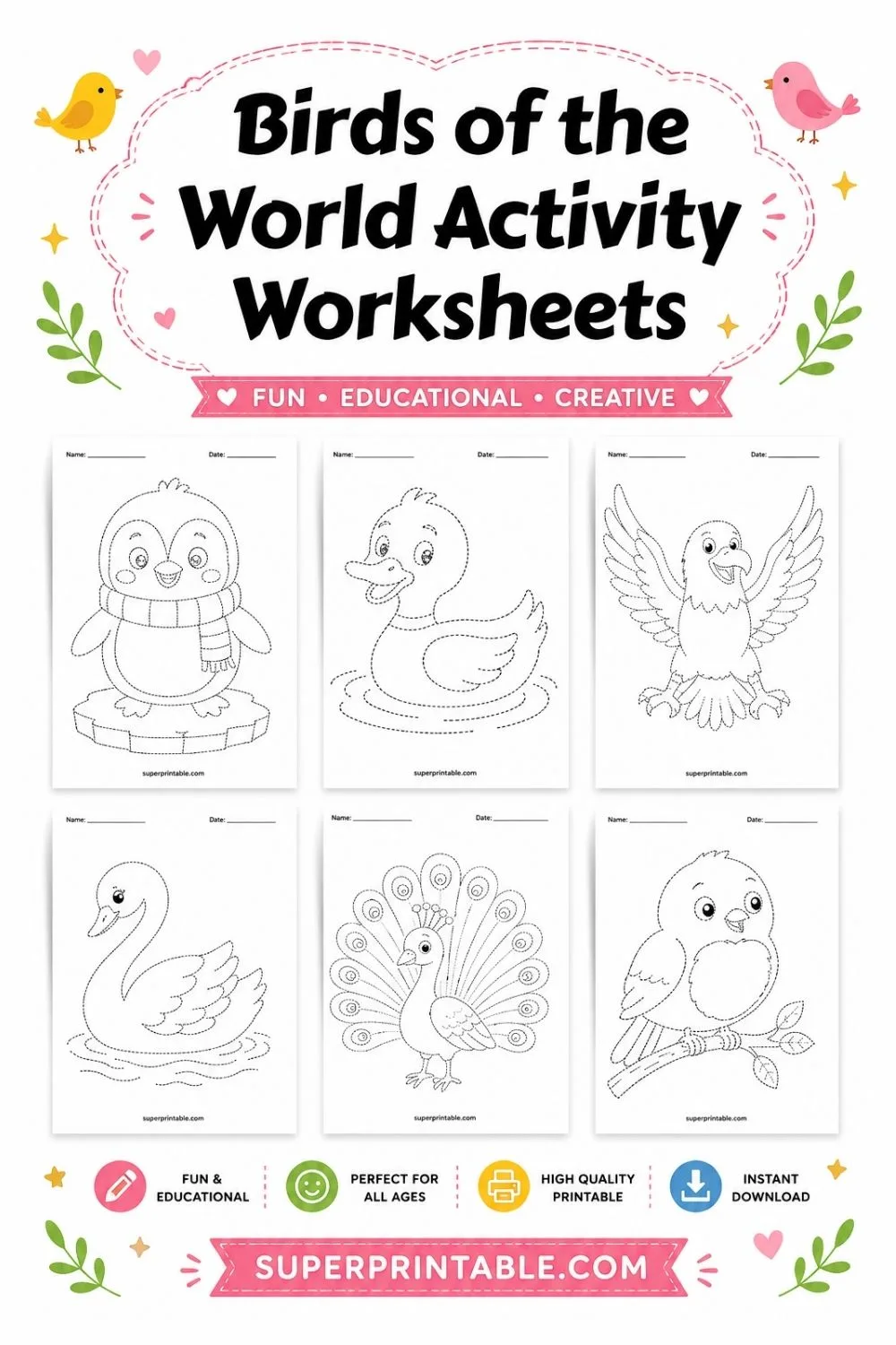 Birds of the World Activity Worksheets Pinterest Image