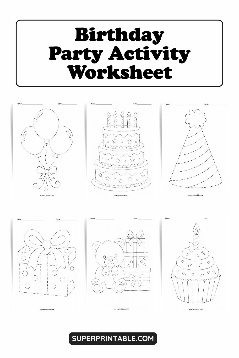 Birthday Party Activity Worksheet Pinterest Image