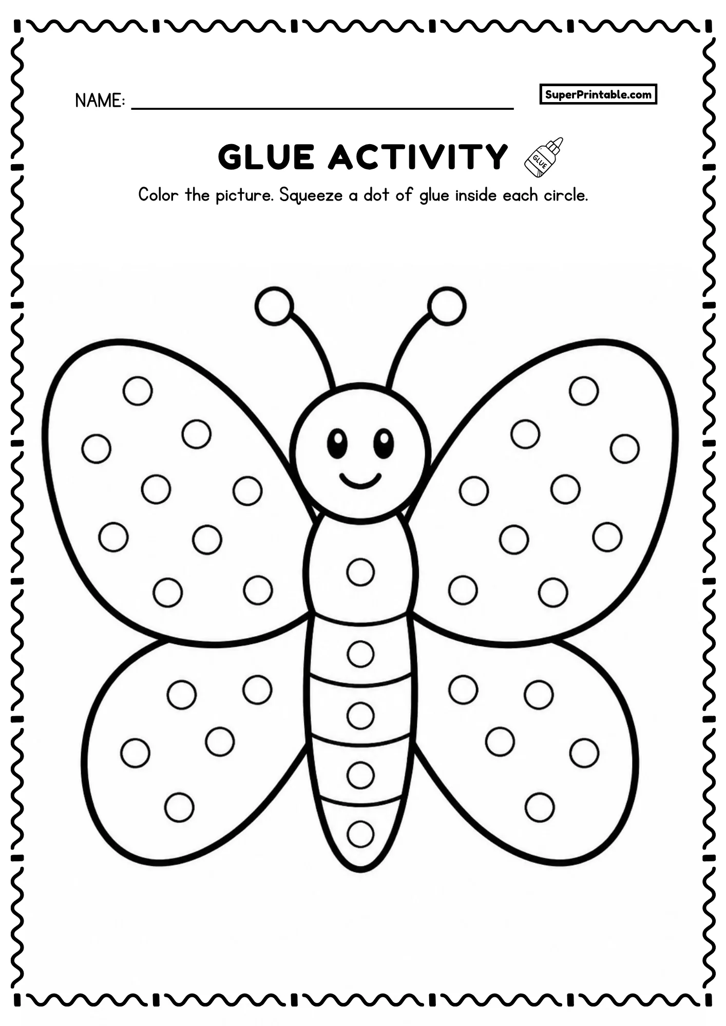 Do A Dot Glue Animals Worksheets butterfly printable featuring easy dot marker circles for preschoolers