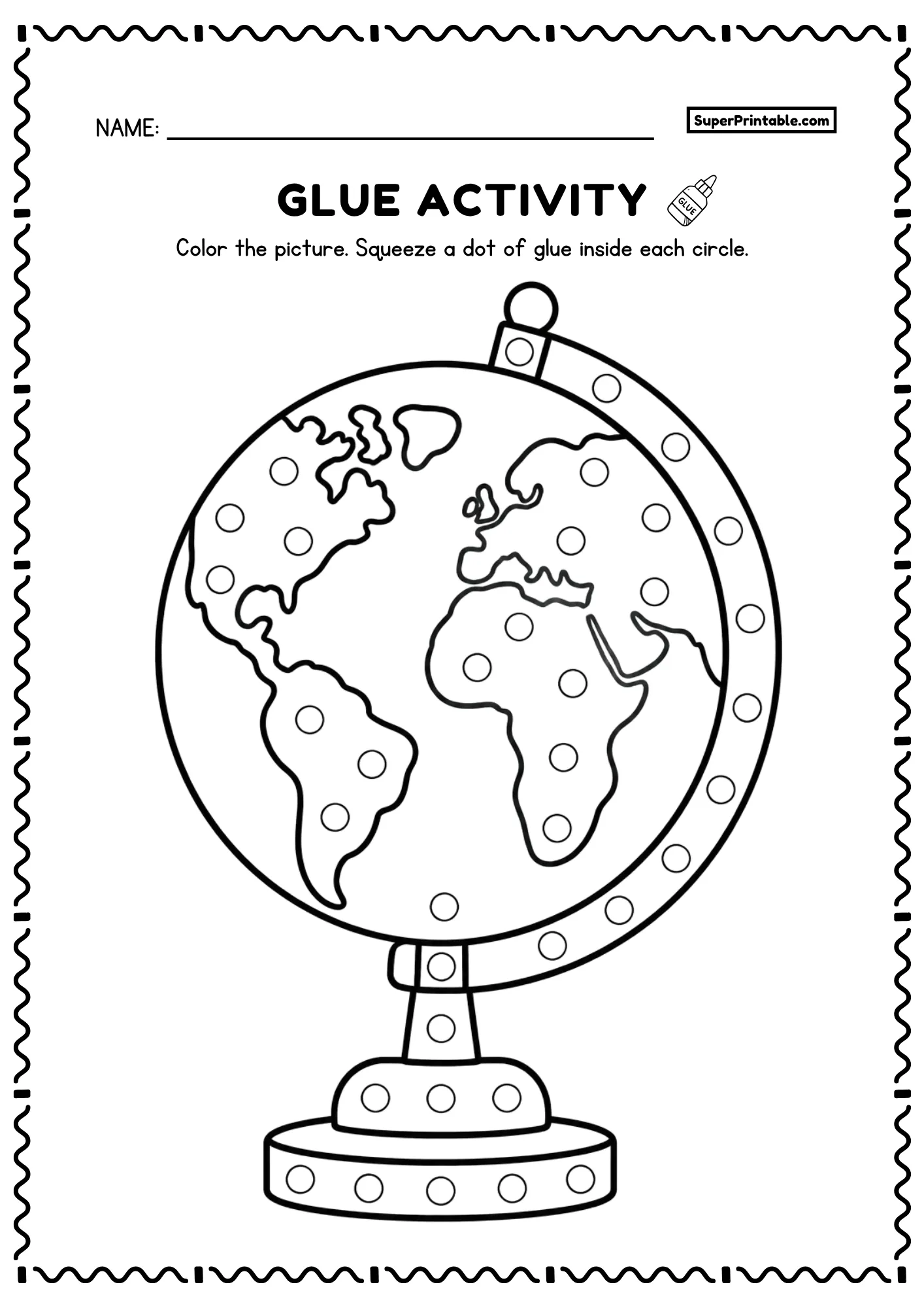 Classroom globe do a dot glue worksheet printable school activity