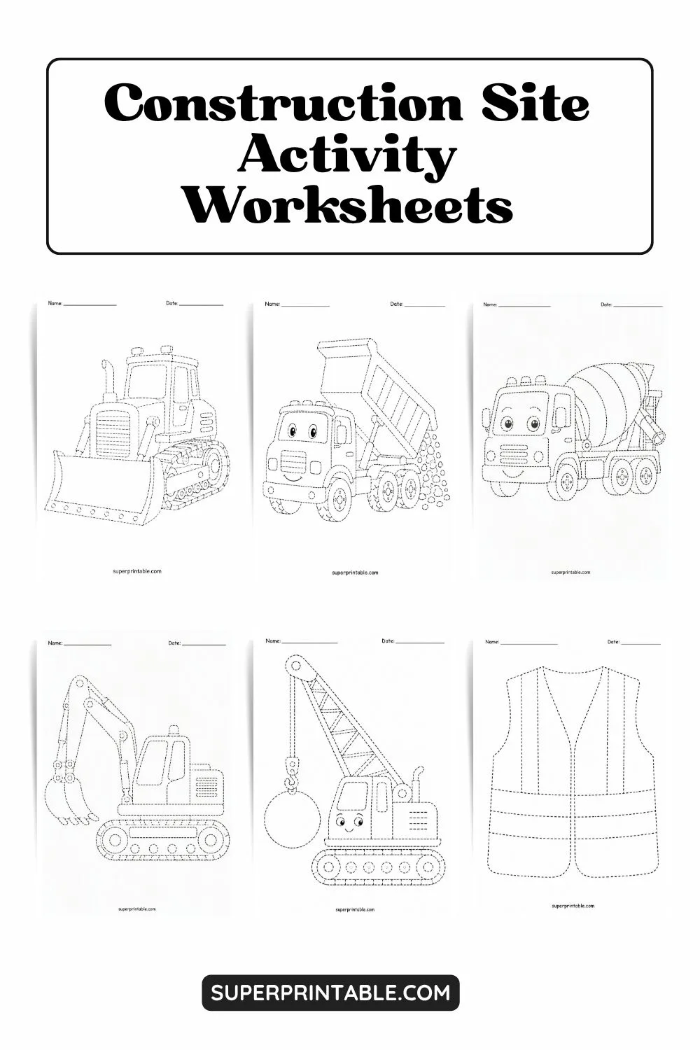 Construction Site Activity Worksheets Pinterest Image