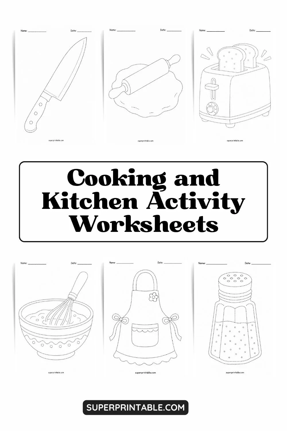 Cooking and Kitchen Activity Worksheets Pinterest Image