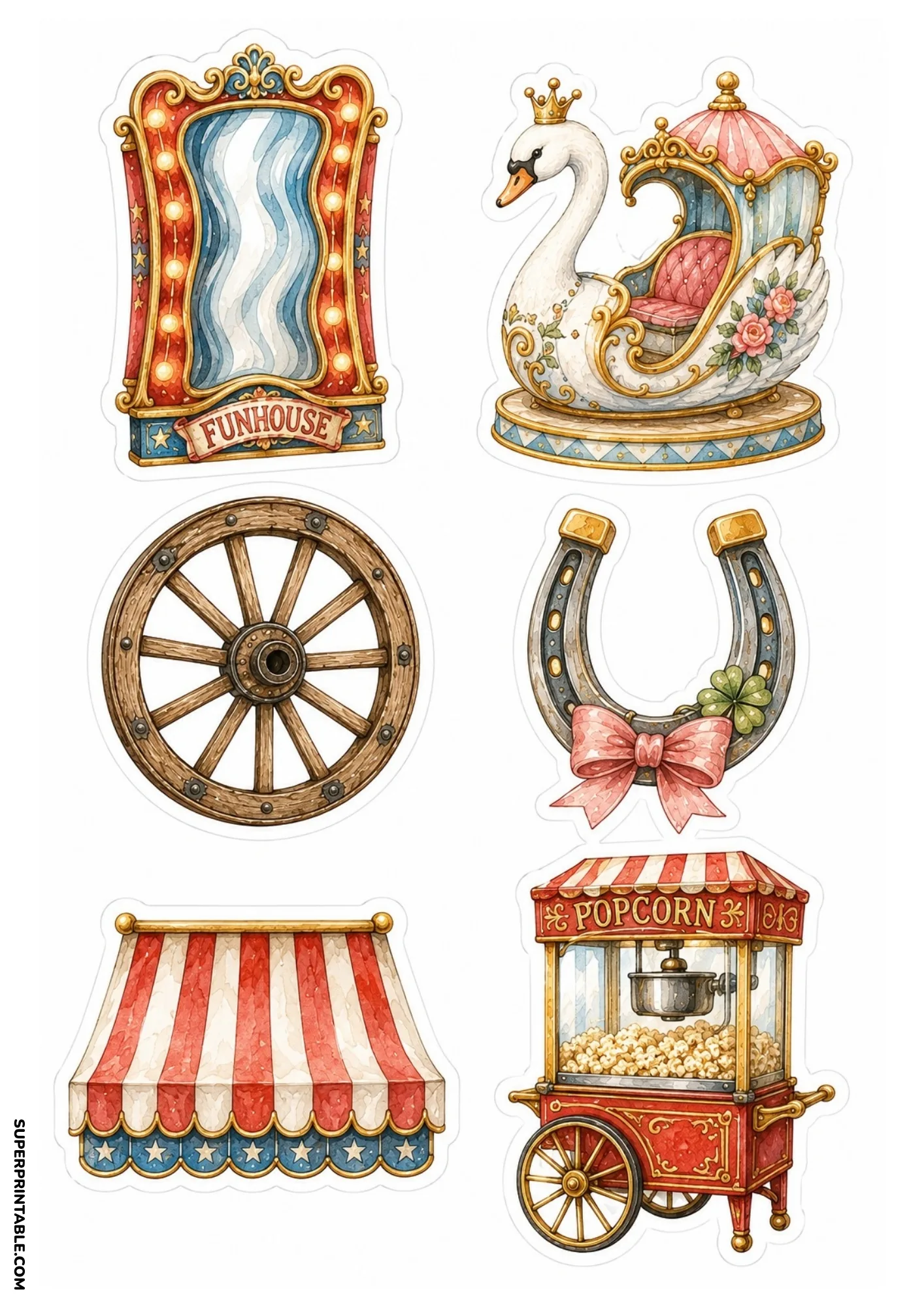 County Fair Sticker Sheets displaying prize-winning cows, sheep with blue ribbons, and rural farm barn motifs