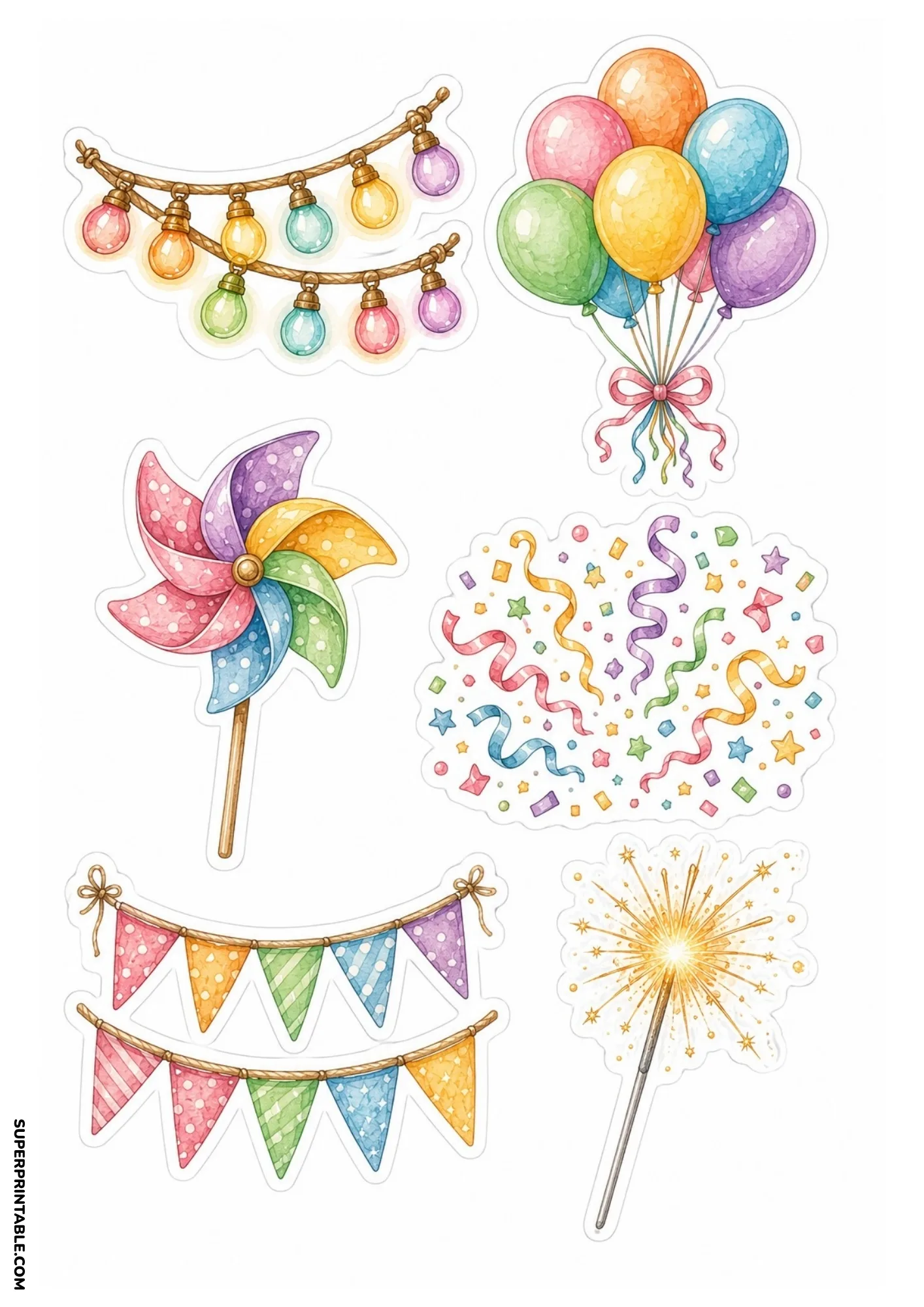 Vivid bumper car stickers and giant fun slide graphics for decorating party favours and summer scrapbook layouts