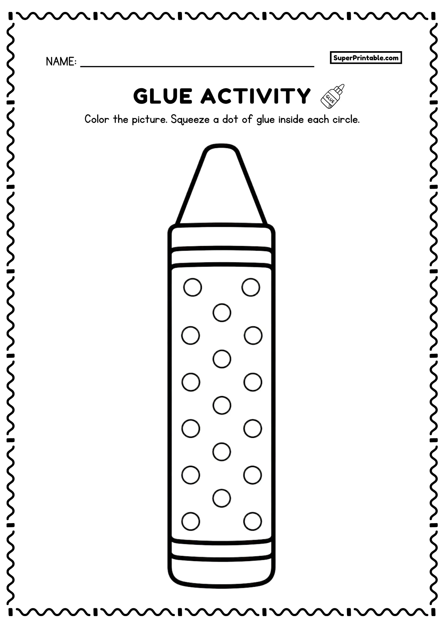 Crayon do a dot glue worksheet printable kindergarten activity