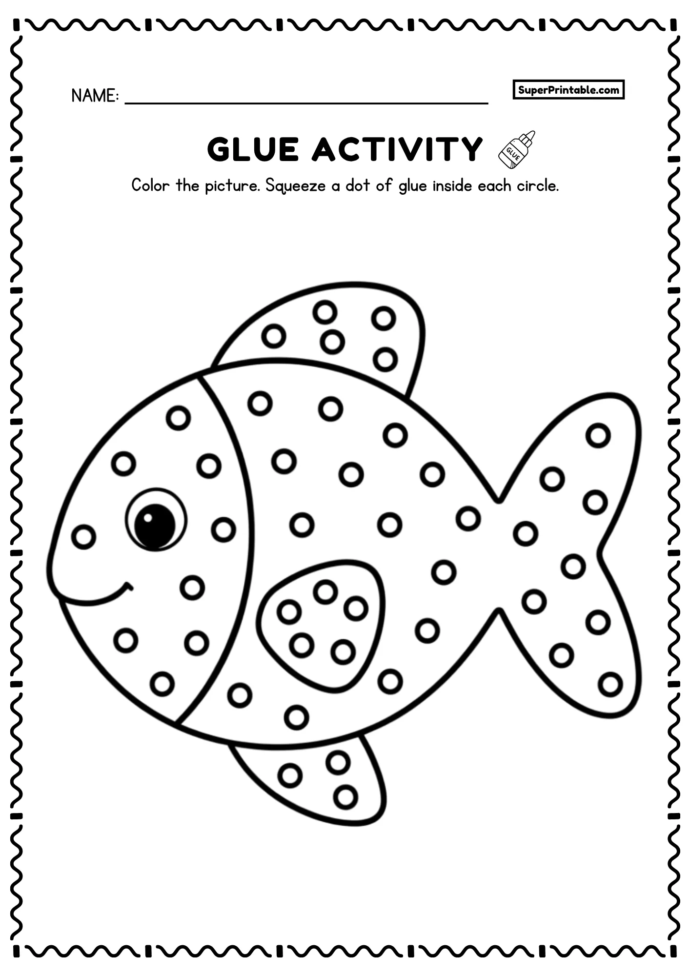 Do A Dot Glue Animals Worksheets fish printable activity page for toddlers and preschool fine motor practice