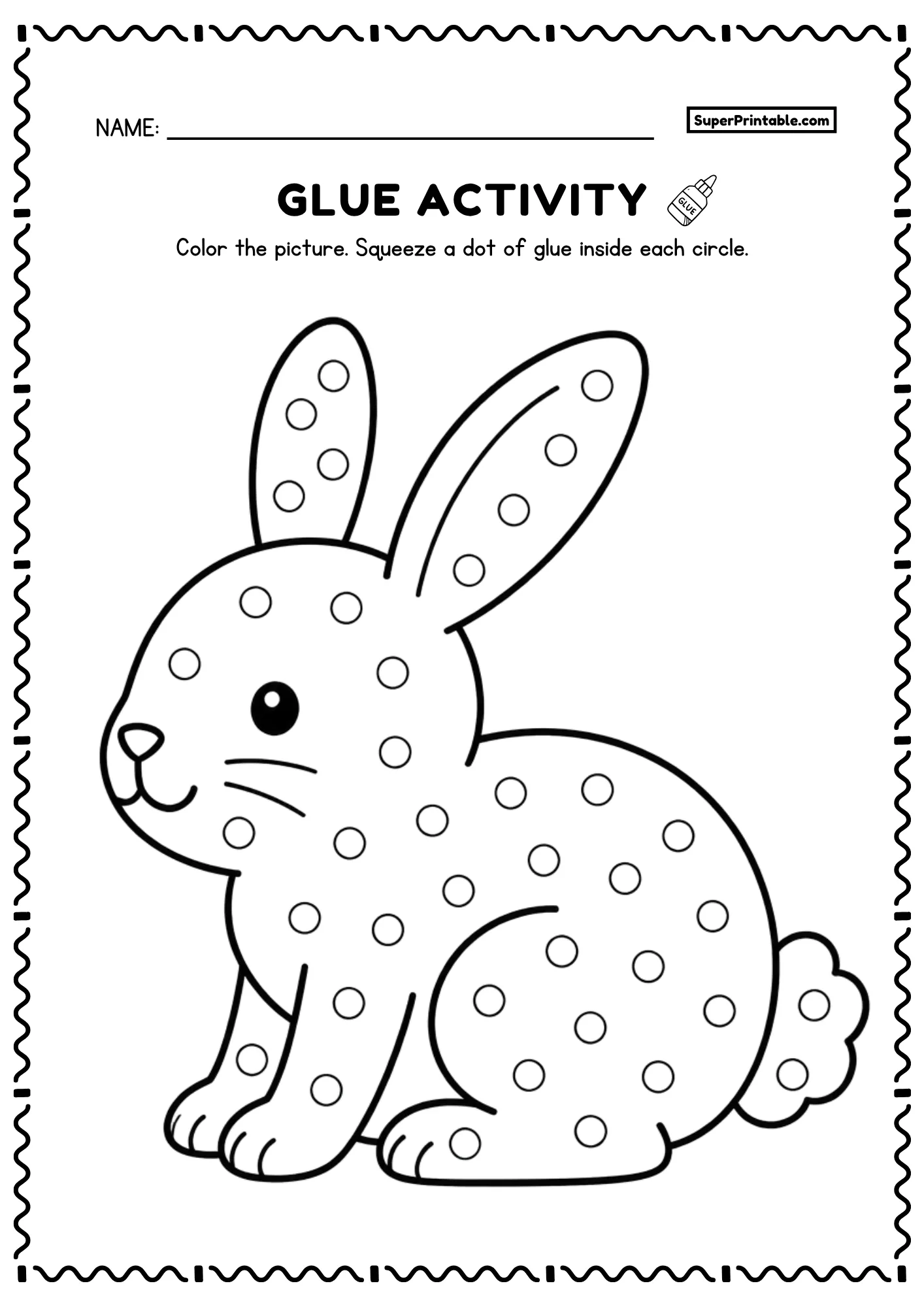 Do A Dot Glue Animals Worksheets rabbit printable with large glue circles for toddler learning activities