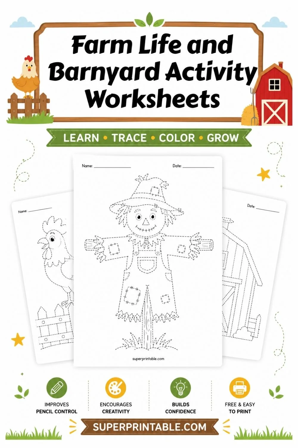 Farm Life and Barnyard Activity Worksheets Pinterest Image