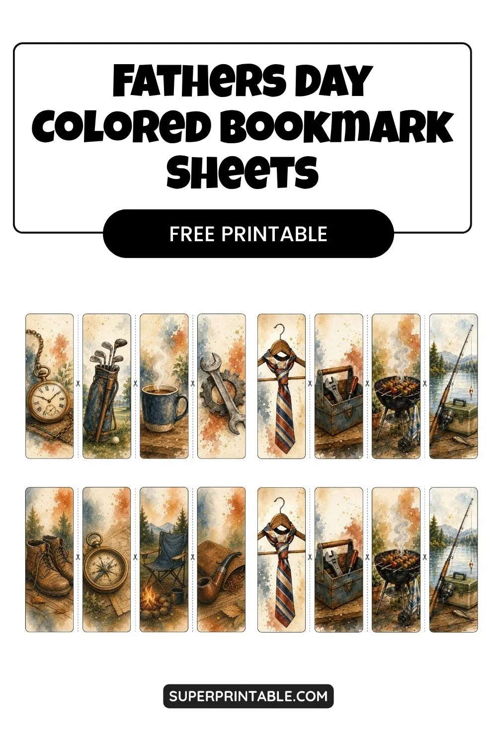 Fathers Day Colored Bookmark Sheets Pinterest Image