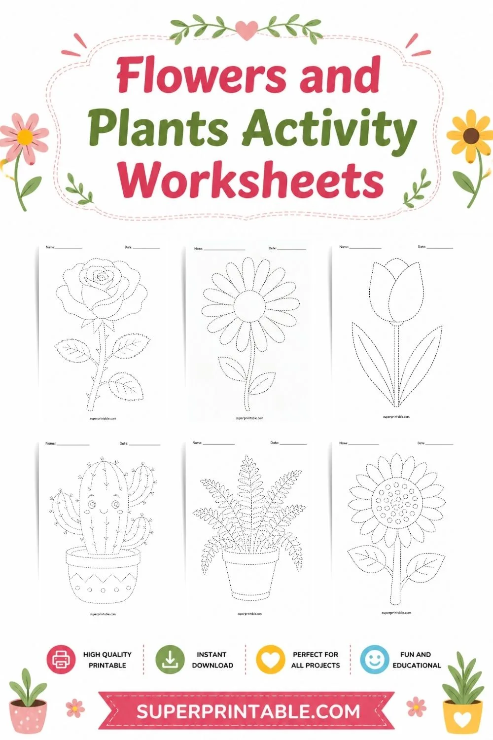 Flowers and Plants Activity Worksheets Pinterest Image