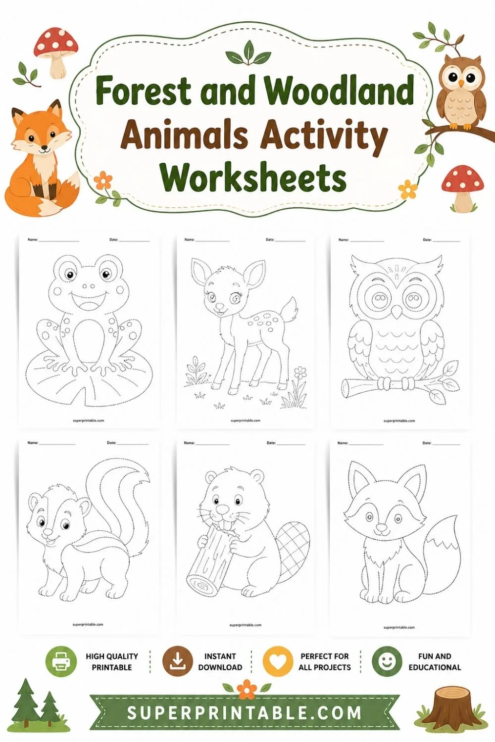 Forest and Woodland Animals Activity Worksheets Pinterest Image