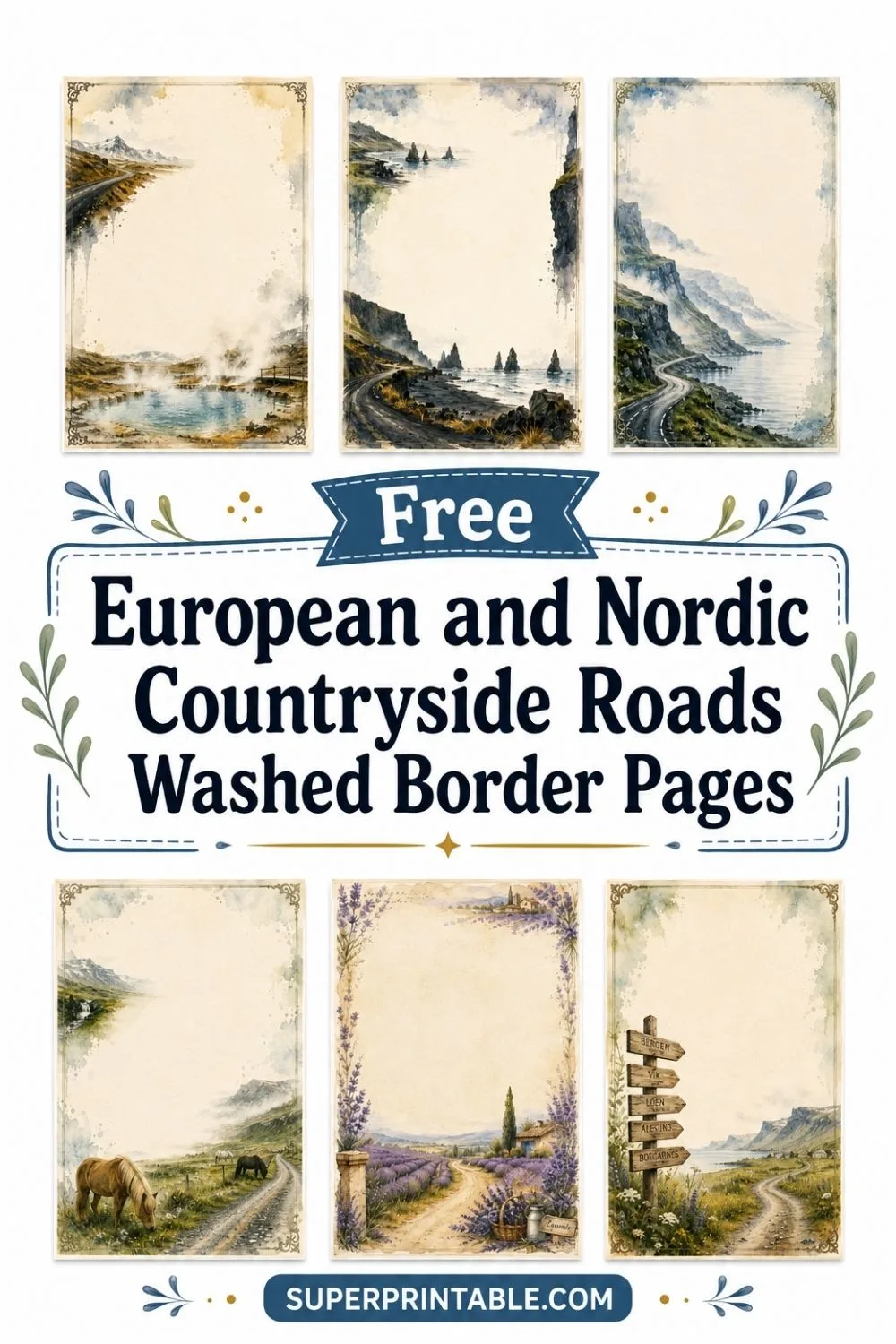 Free European and Nordic Countryside Roads Washed Border Pages Pinterest Image