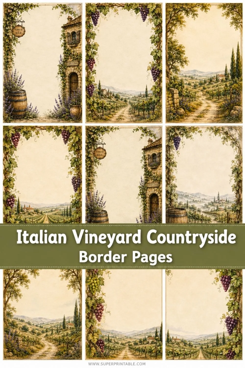 Free Italian Vineyard Countryside Border Pages Pinterest Image