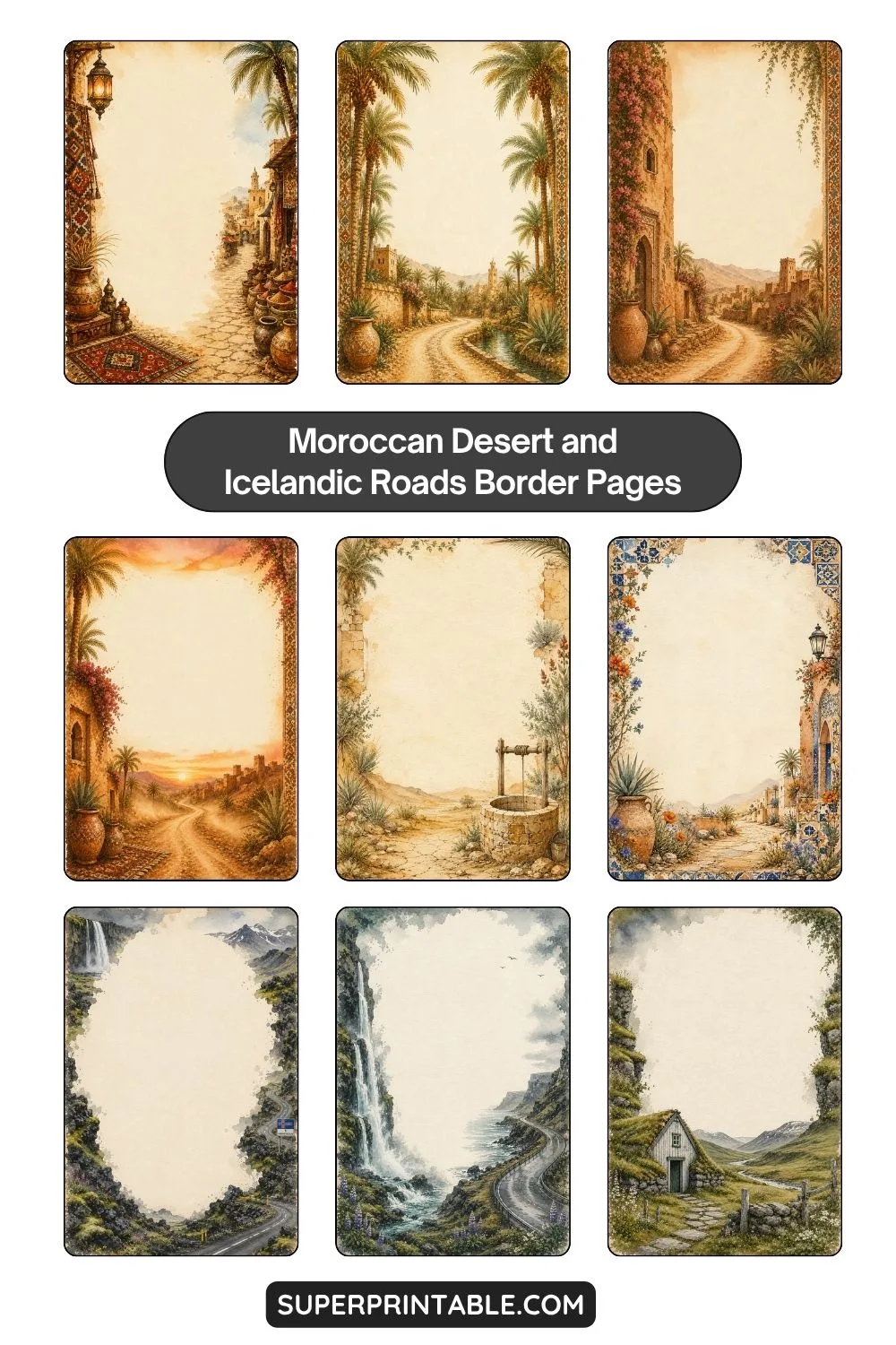Free Moroccan Desert and Icelandic Roads Border Pages Pinterest Image