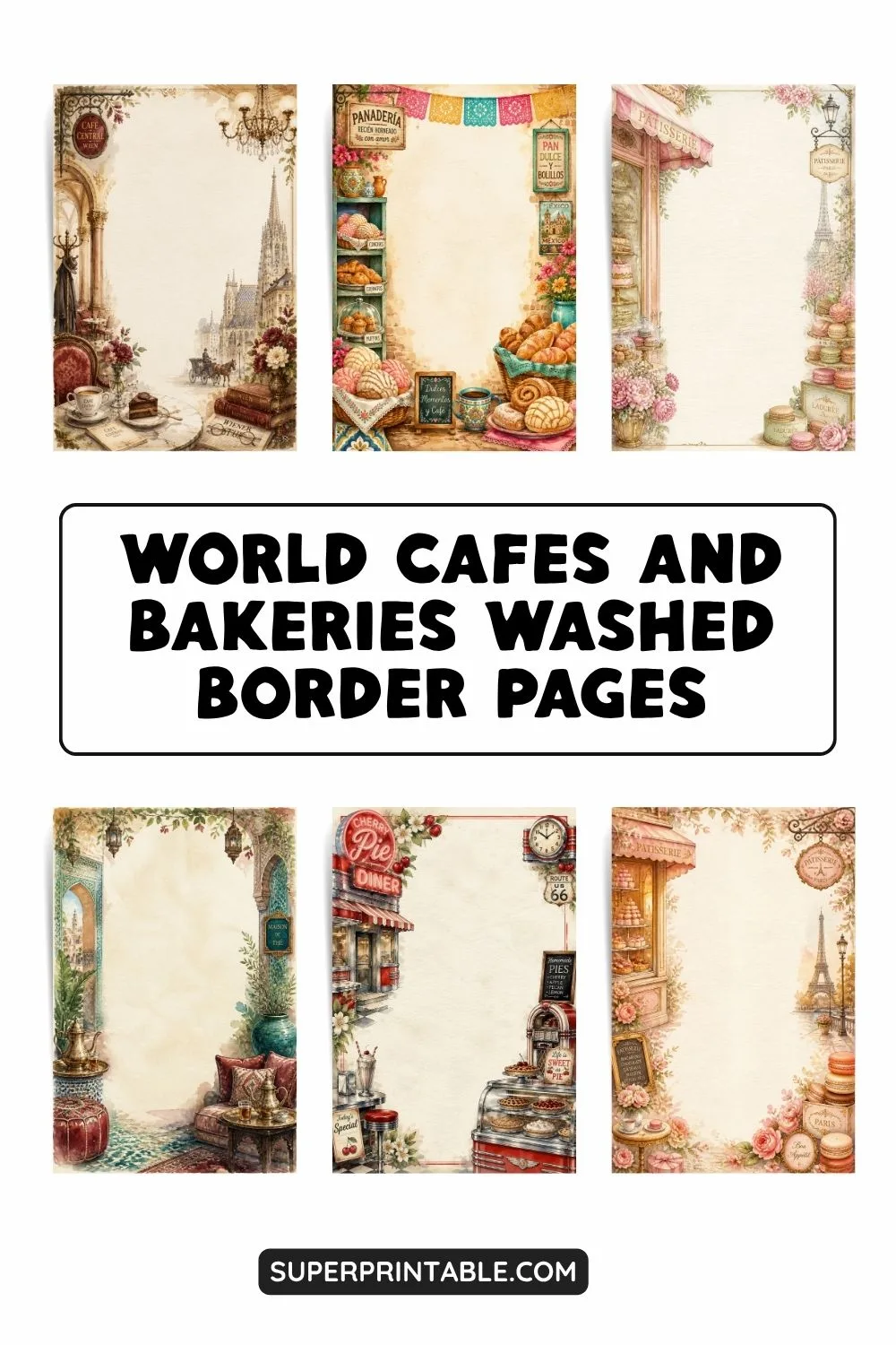 Free World Cafes and Bakeries Washed Border Pages Pinterest Image