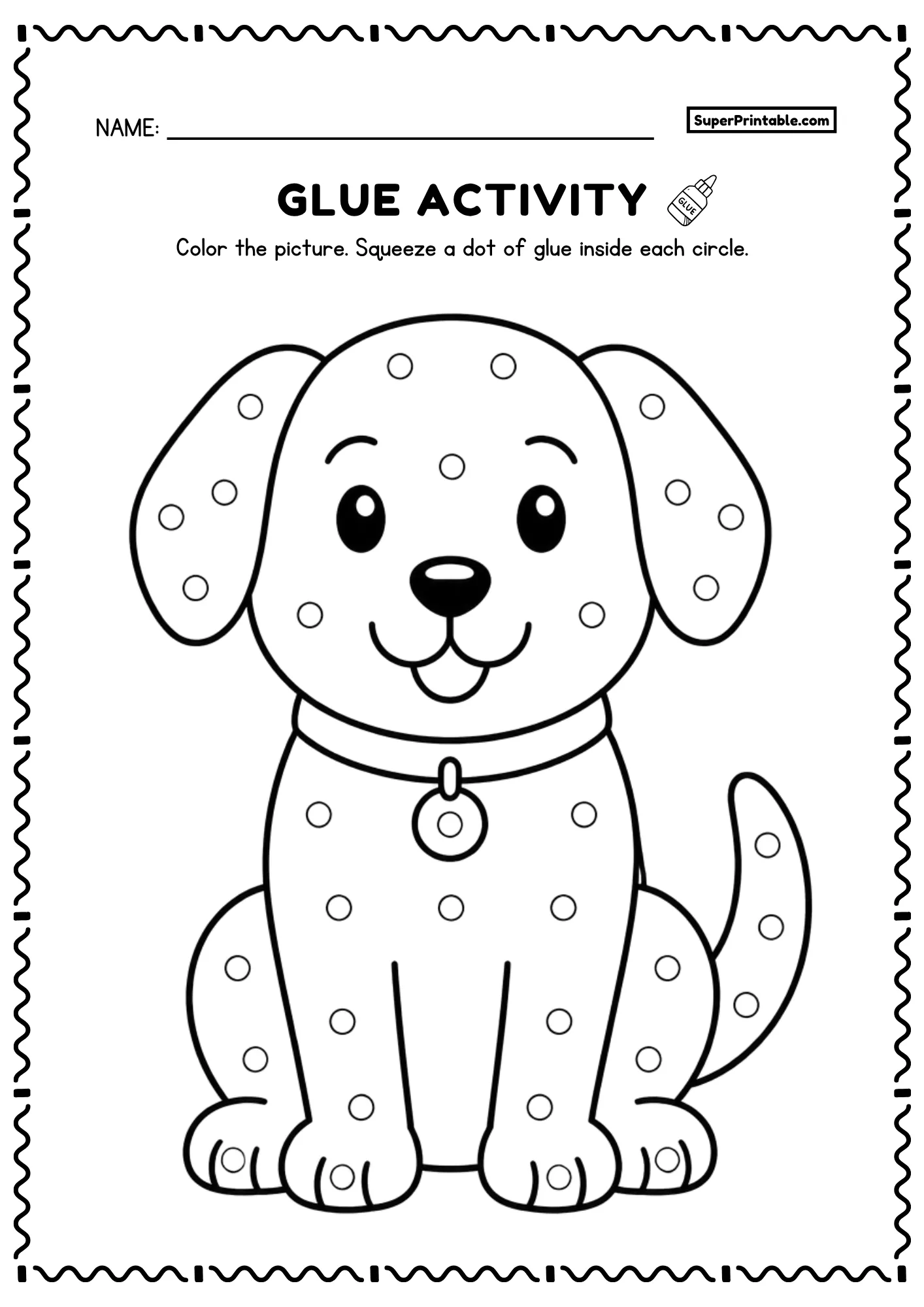 Do A Dot Glue Animals Worksheets cute puppy printable with glue dot circles for preschool craft activities