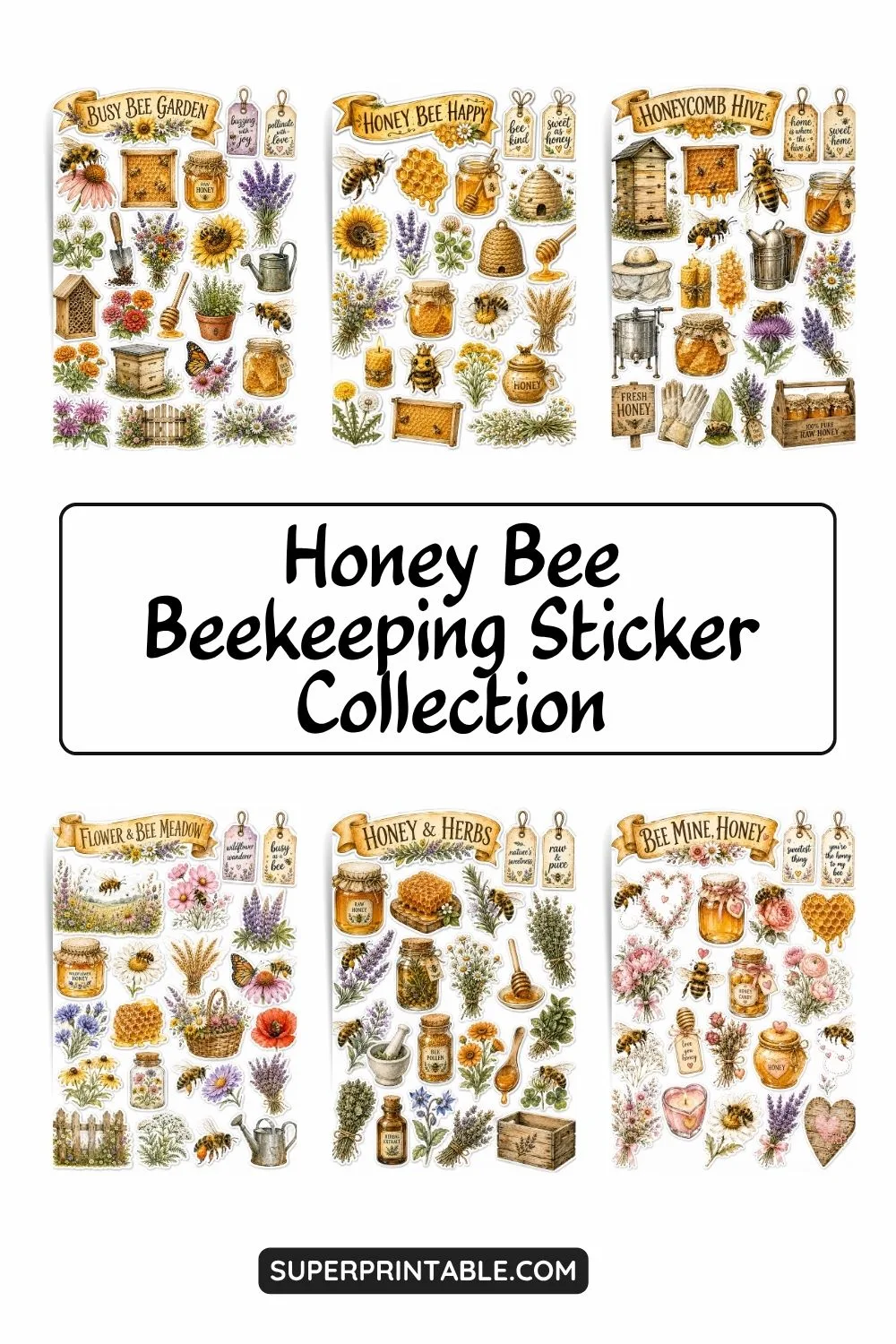 Honey Bee Beekeeping Sticker Collection Pinterest Image