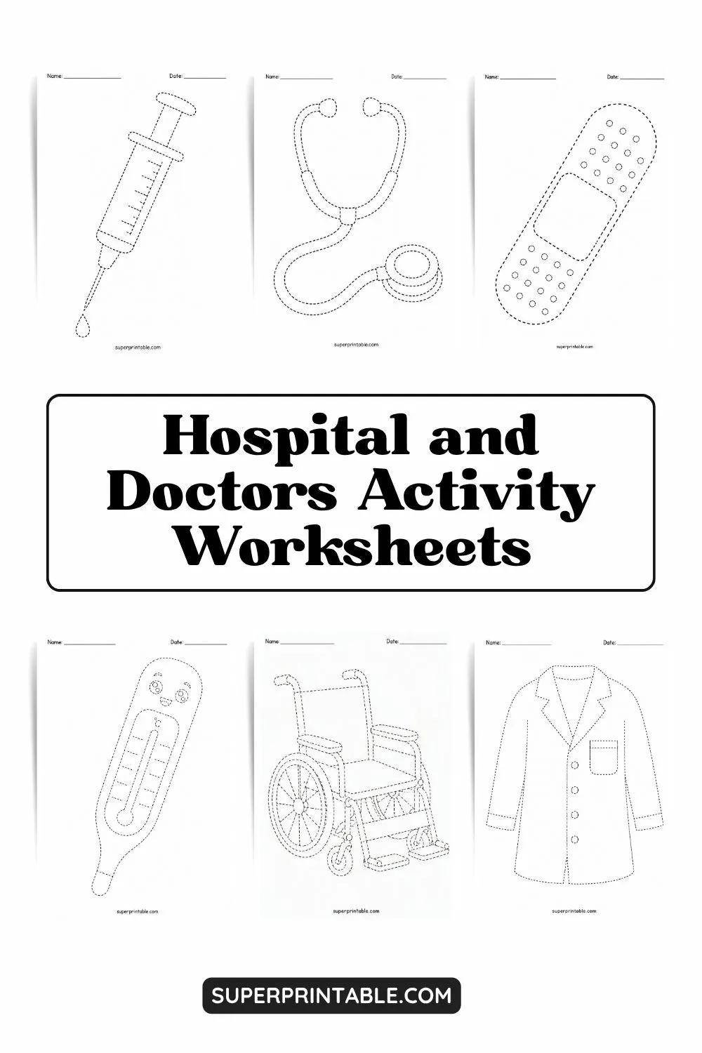 Hospital and Doctors Activity Worksheets Pinterest Image