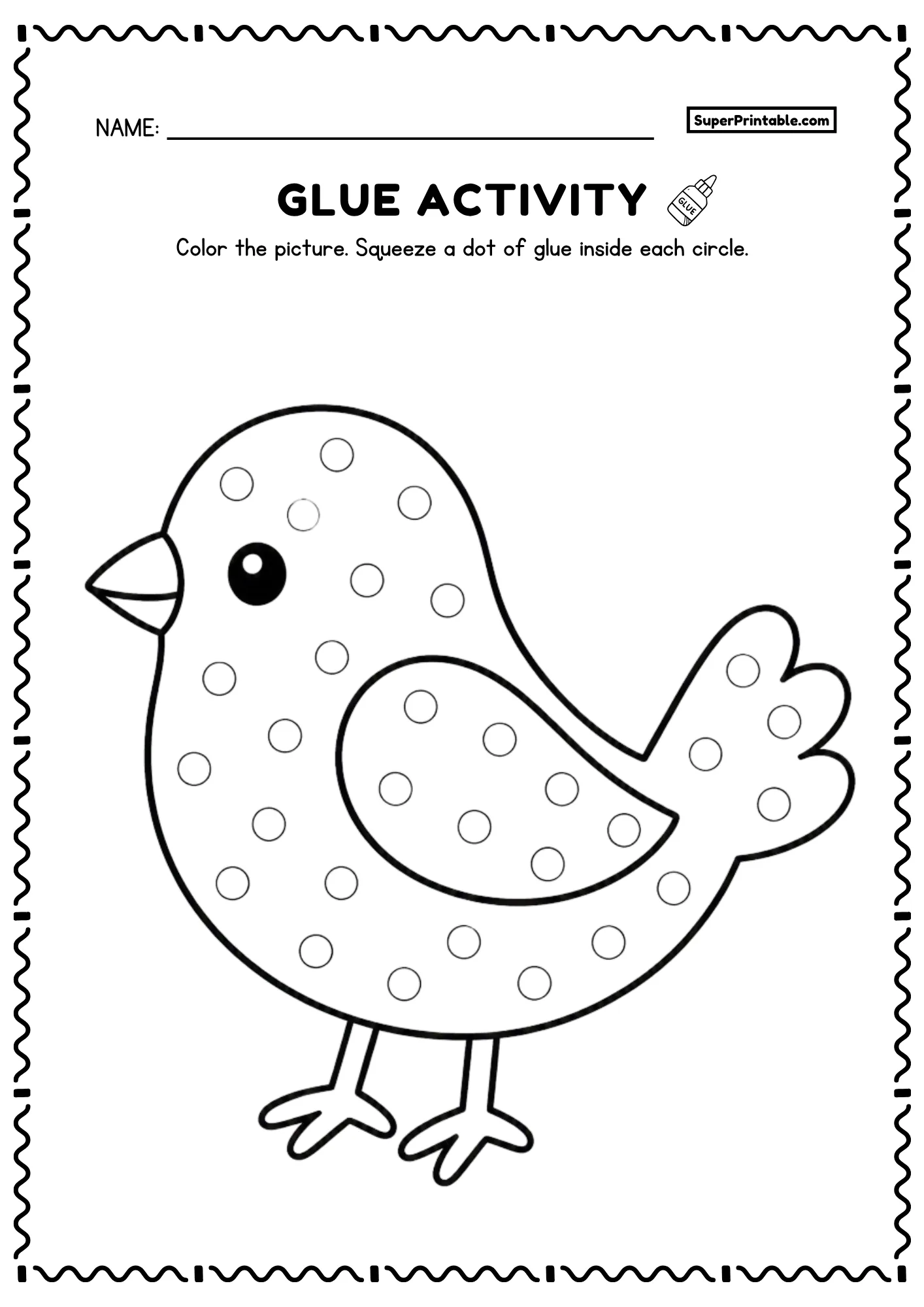 Do A Dot Glue Animals Worksheets bird printable craft page with glue dot guides for toddlers