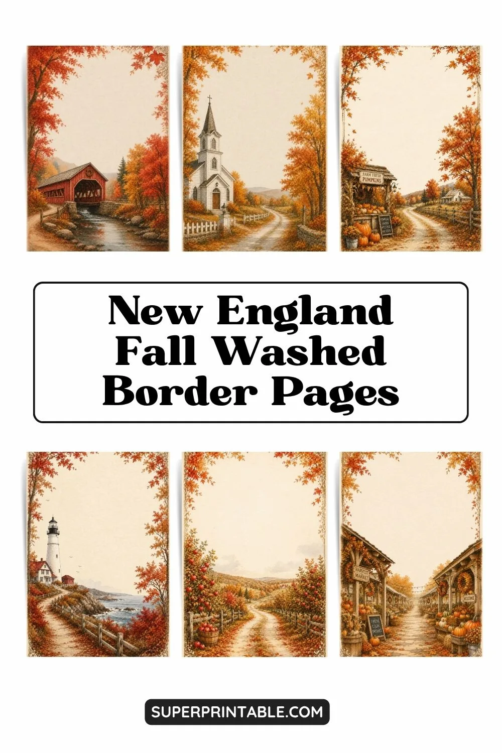 New England Fall Washed Border Pages Pinterest Image