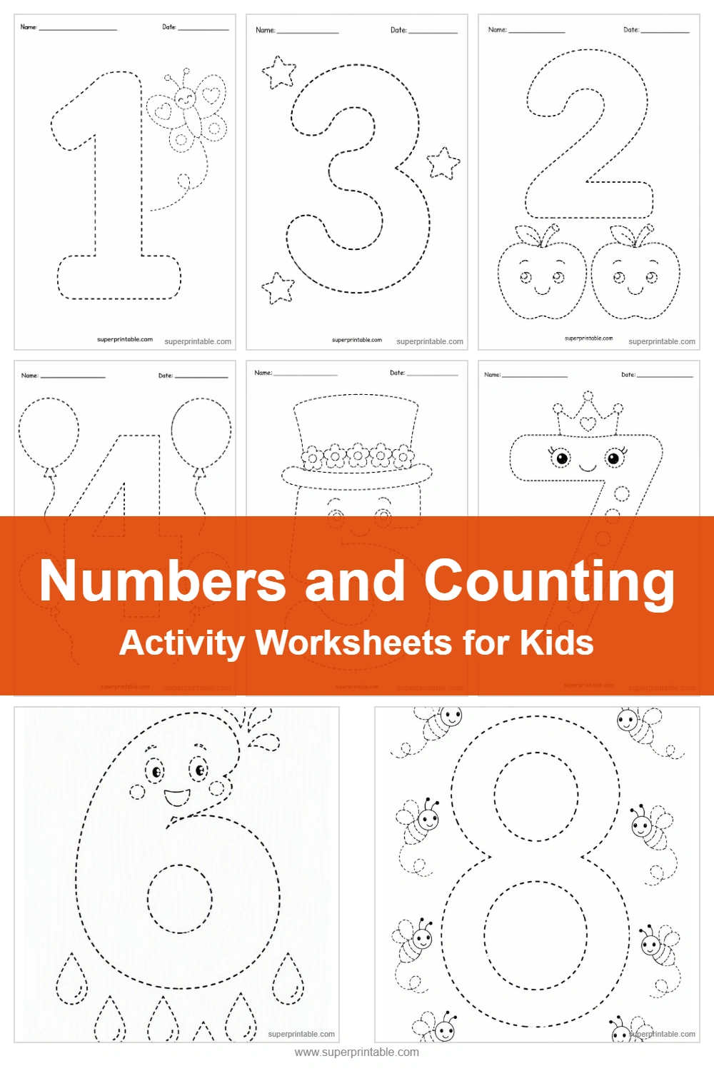 Numbers and Counting Activity Worksheets Pinterest Image