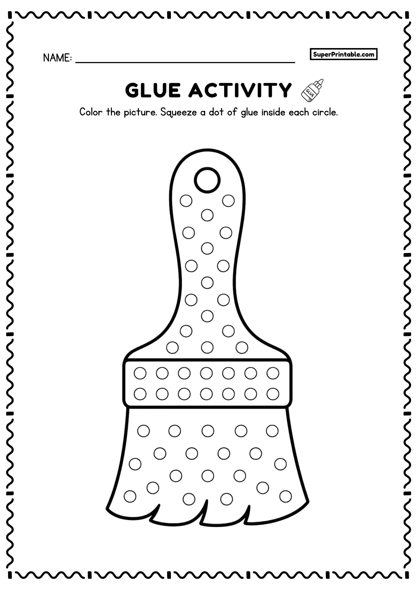 Paint brush do a dot glue worksheet printable art activity for kids