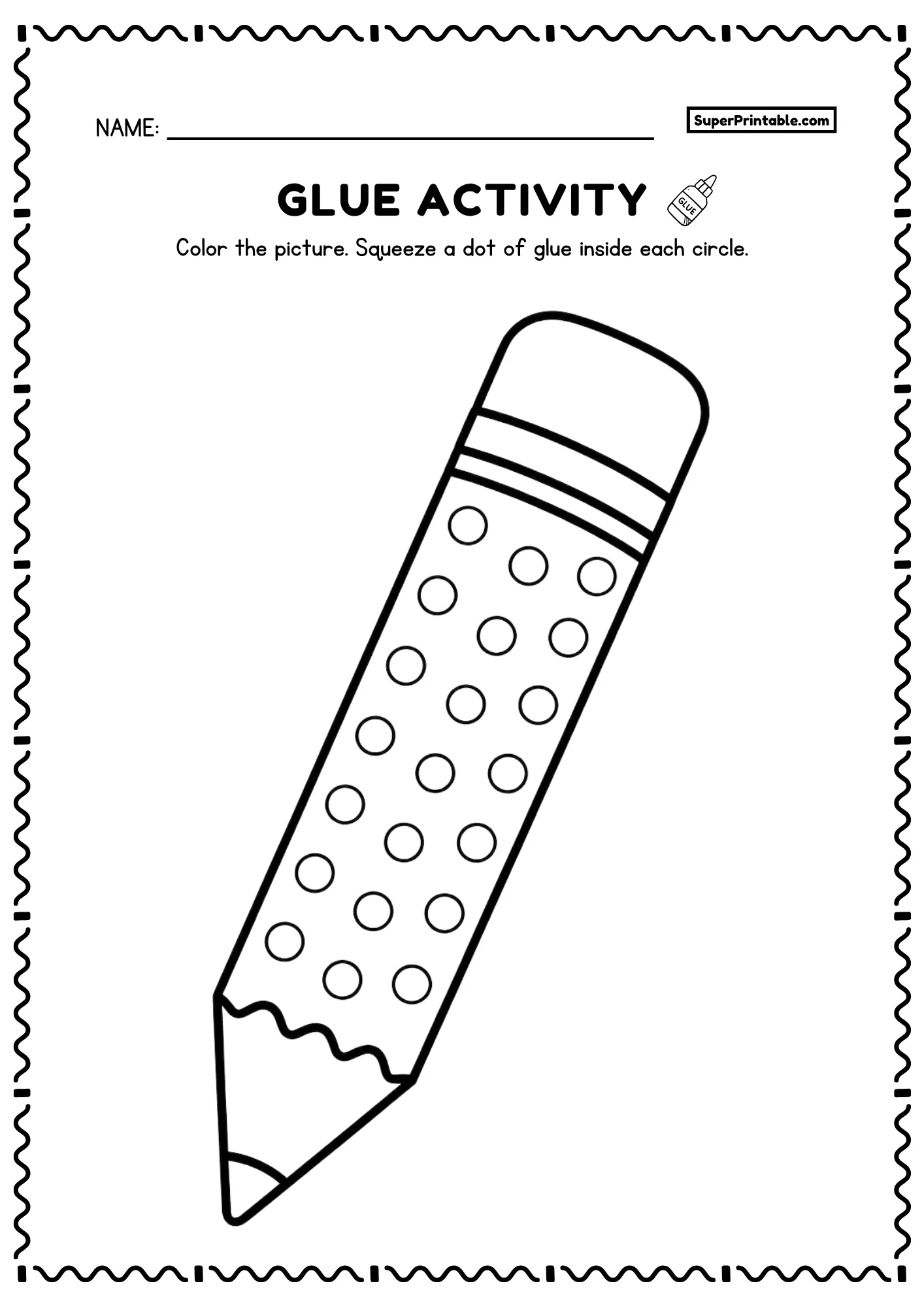 Pencil do a dot glue worksheet printable preschool activity