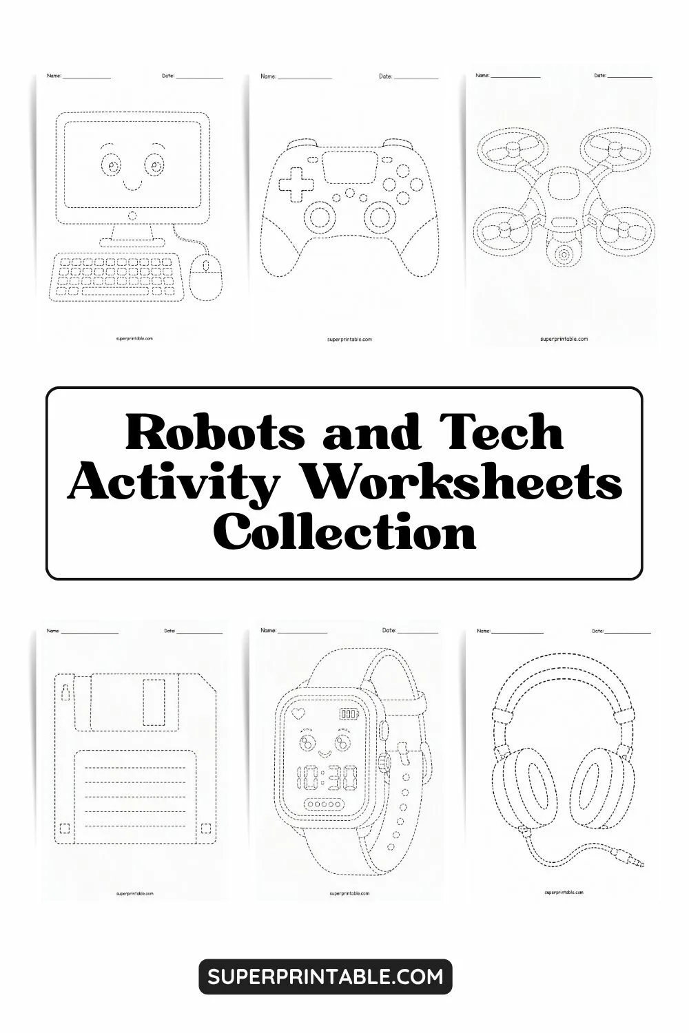 Robots and Tech Activity Worksheets Pinterest Image