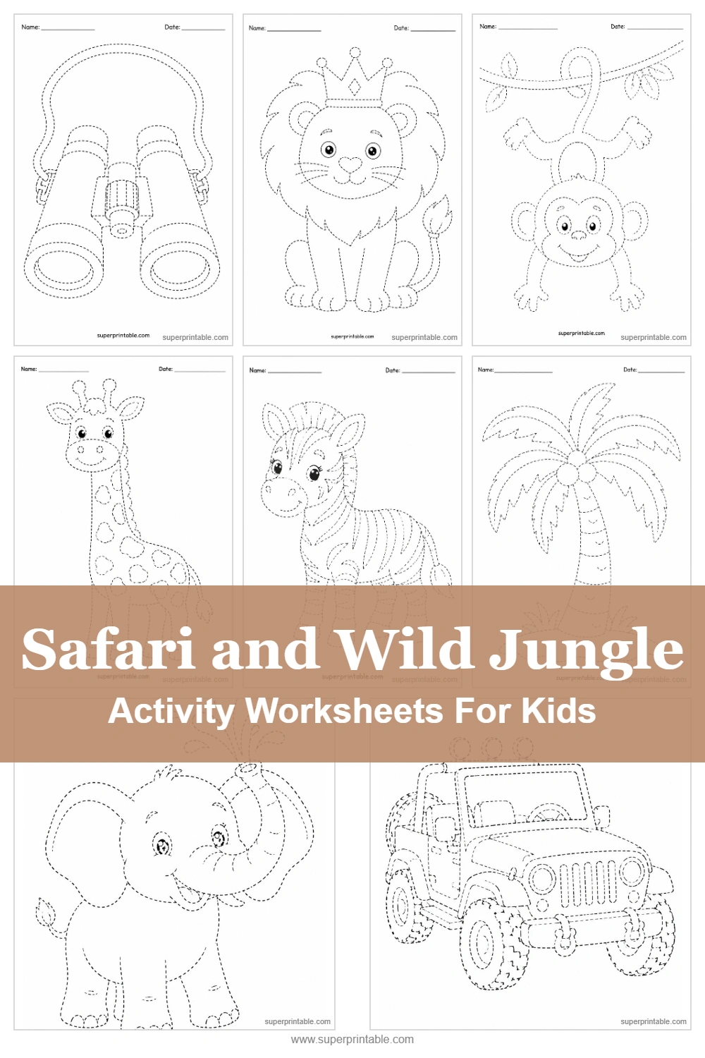 Safari and Wild Jungle Activity Worksheets Pinterest Image