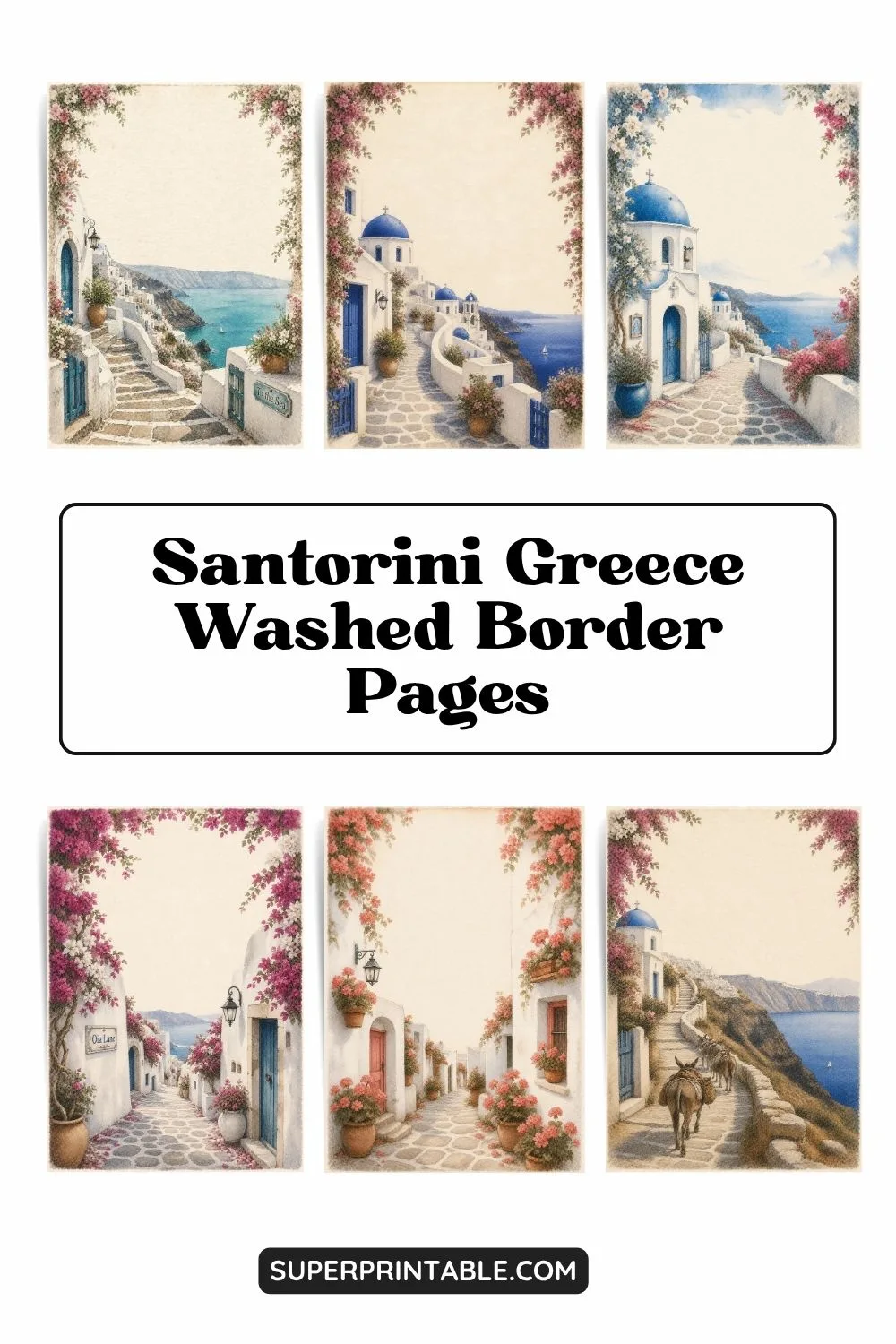 Santorini Greece Washed Border Pages Pinterest Image