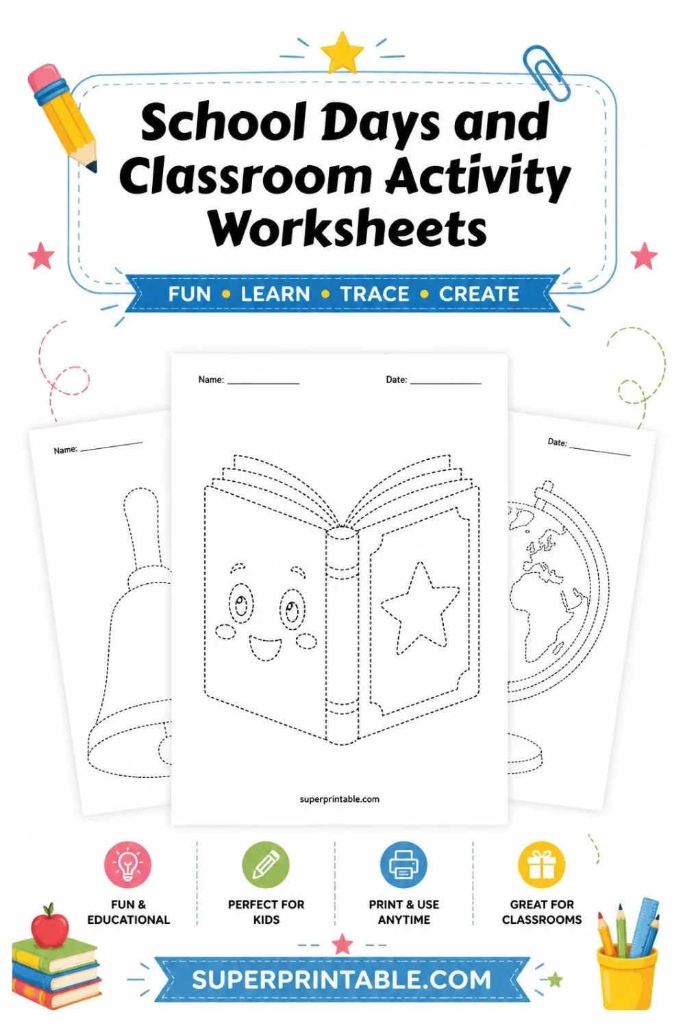 School Days and Classroom Activity Worksheets Pinterest Image
