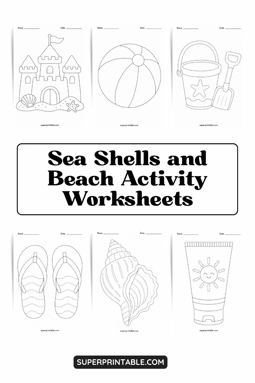 Sea Shells and Beach Activity Worksheets Pinterest Image
