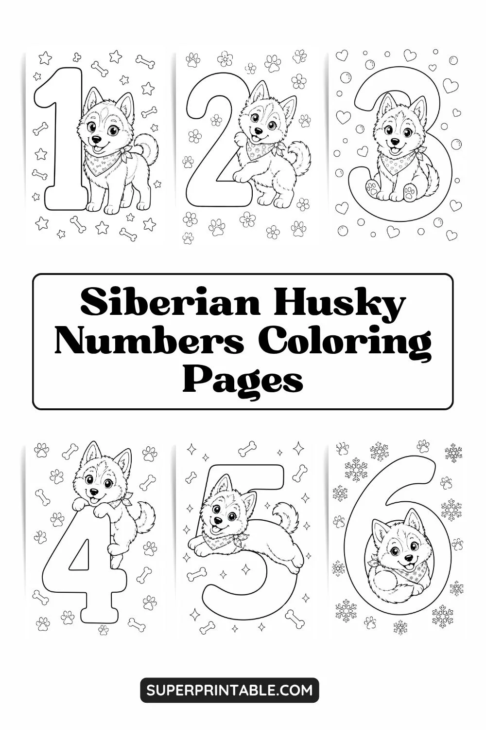 Siberian Husky Numbers Coloring Pages Pinterest Image