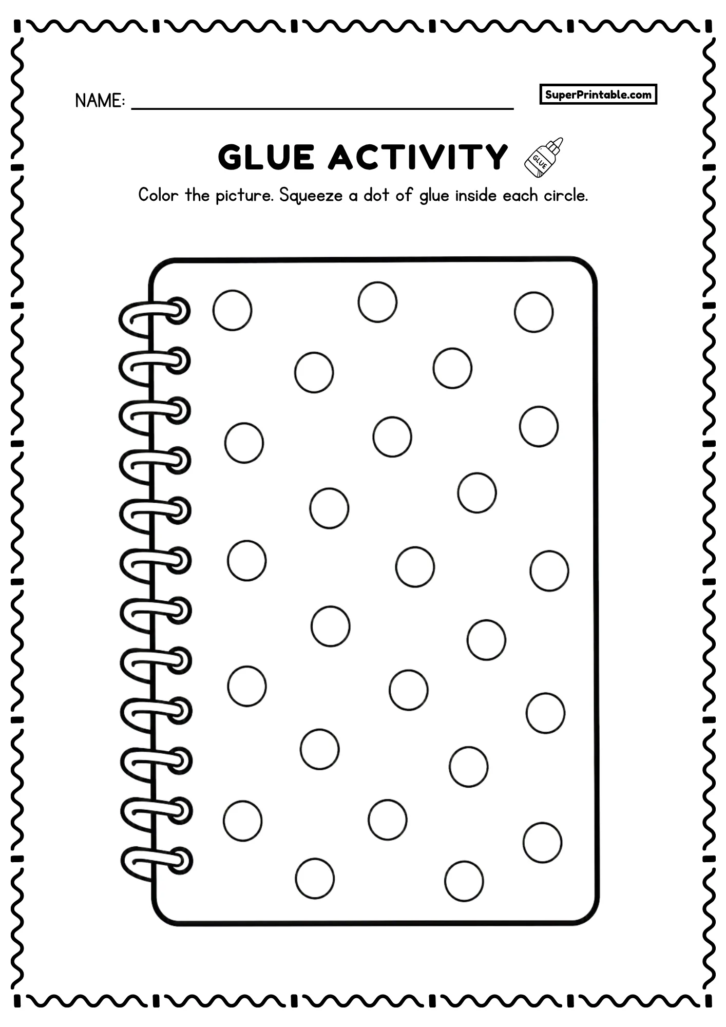 Spiral notebook do a dot glue worksheet printable school supplies activity