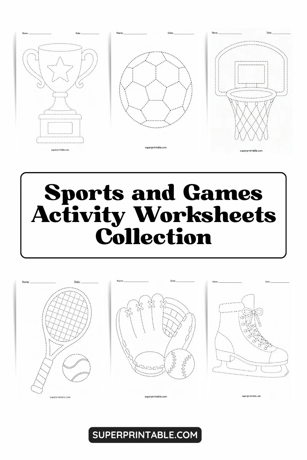 Sports and Games Activity Worksheets Pinterest Image
