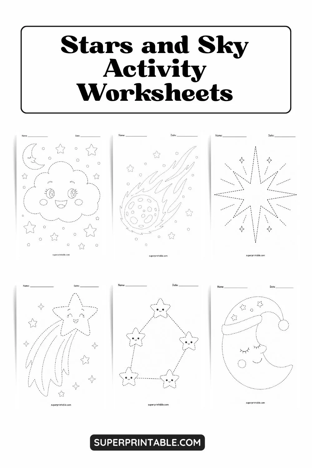 Stars and Sky Activity Worksheets Pinterest Image