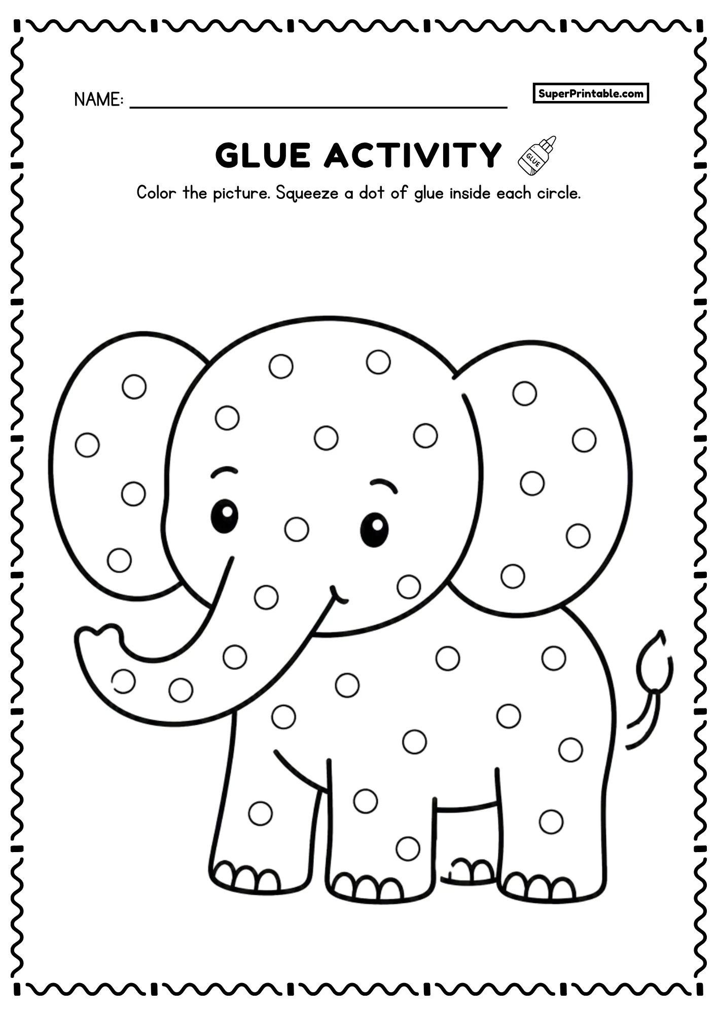 Do A Dot Glue Animals Worksheets elephant printable glue dot activity for preschool children