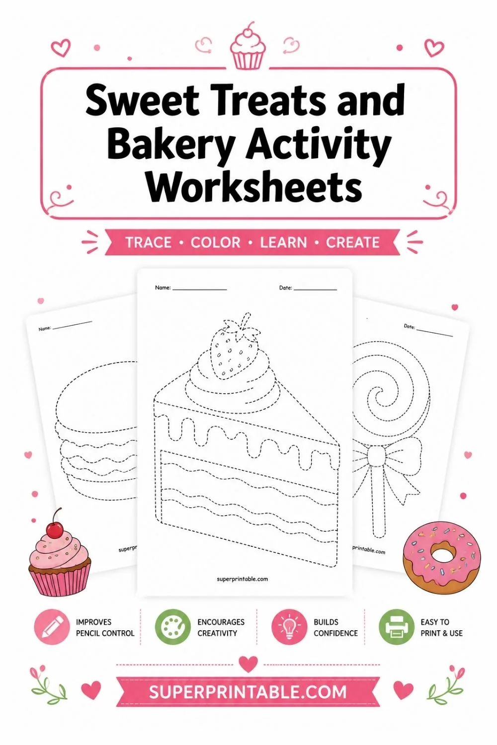 Sweet Treats and Bakery Activity Worksheets Pinterest Image