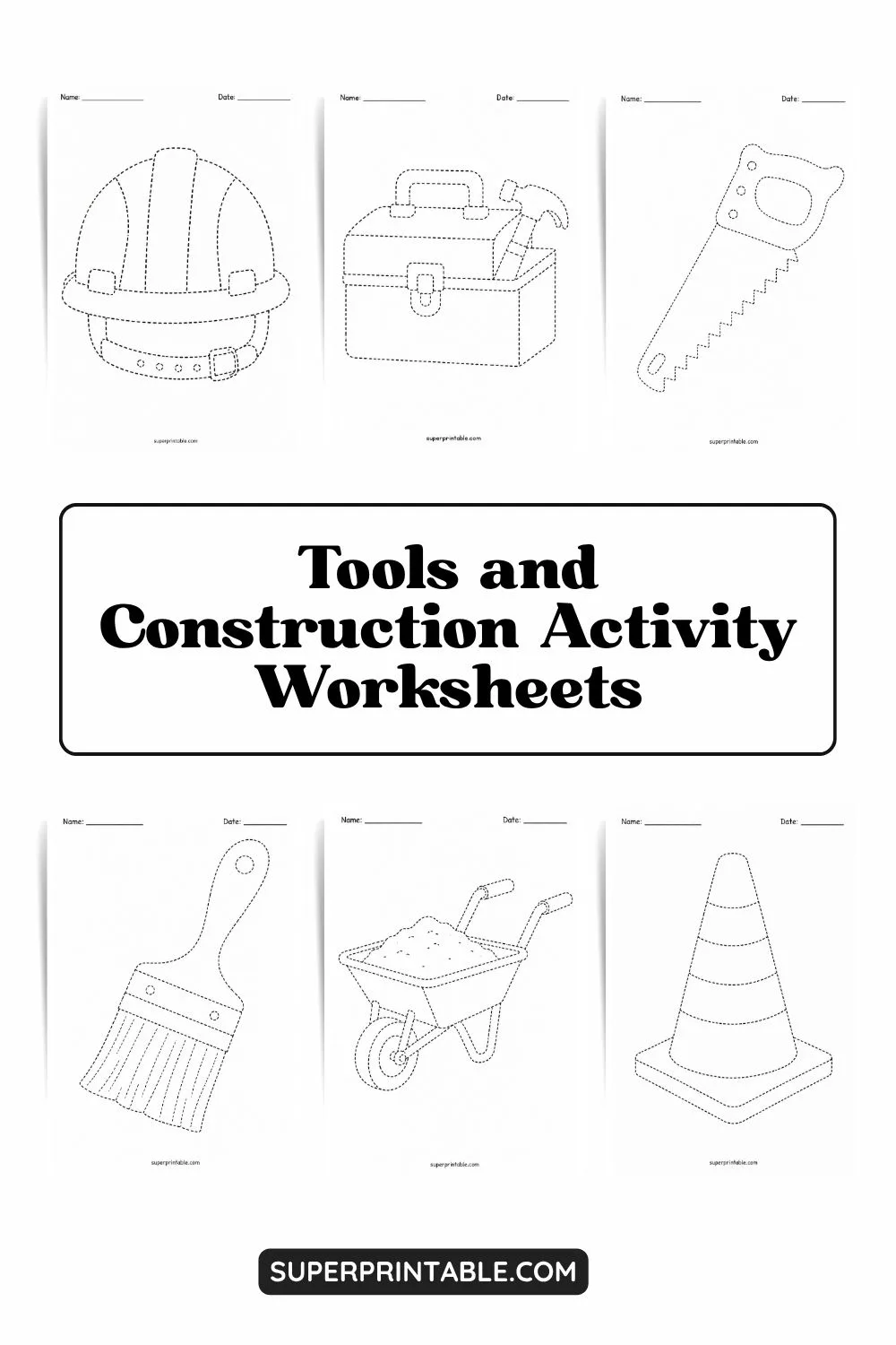 Tools and Construction Activity Worksheets Pinterest Image