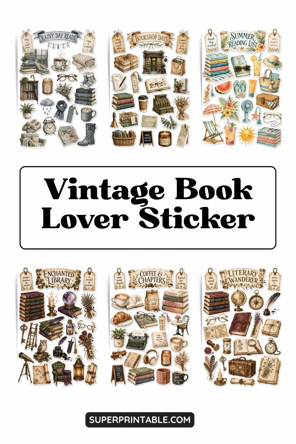 Vintage Book Lover Sticker Collection Pinterest Image