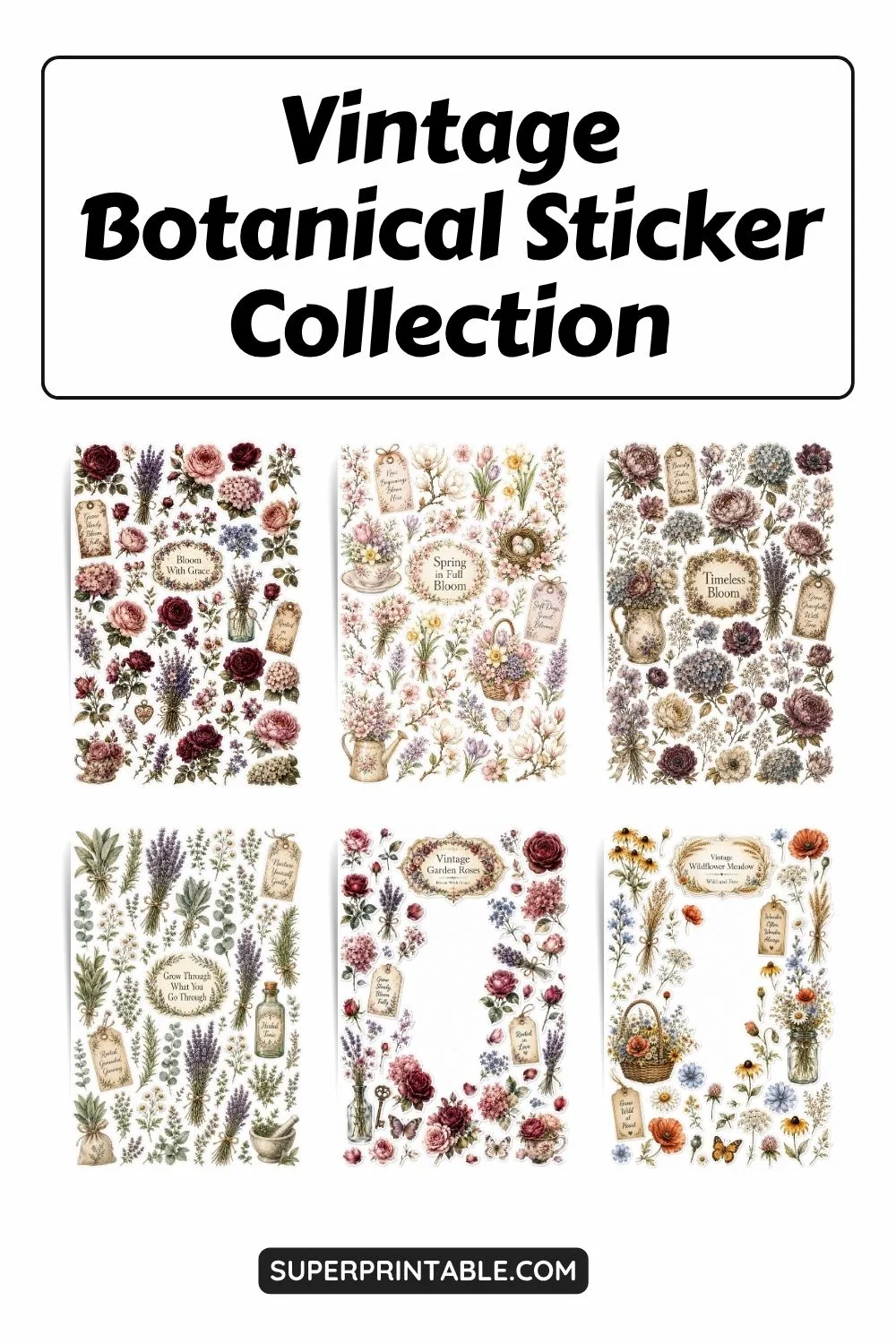 Vintage Botanical Sticker Collection Pinterest Image