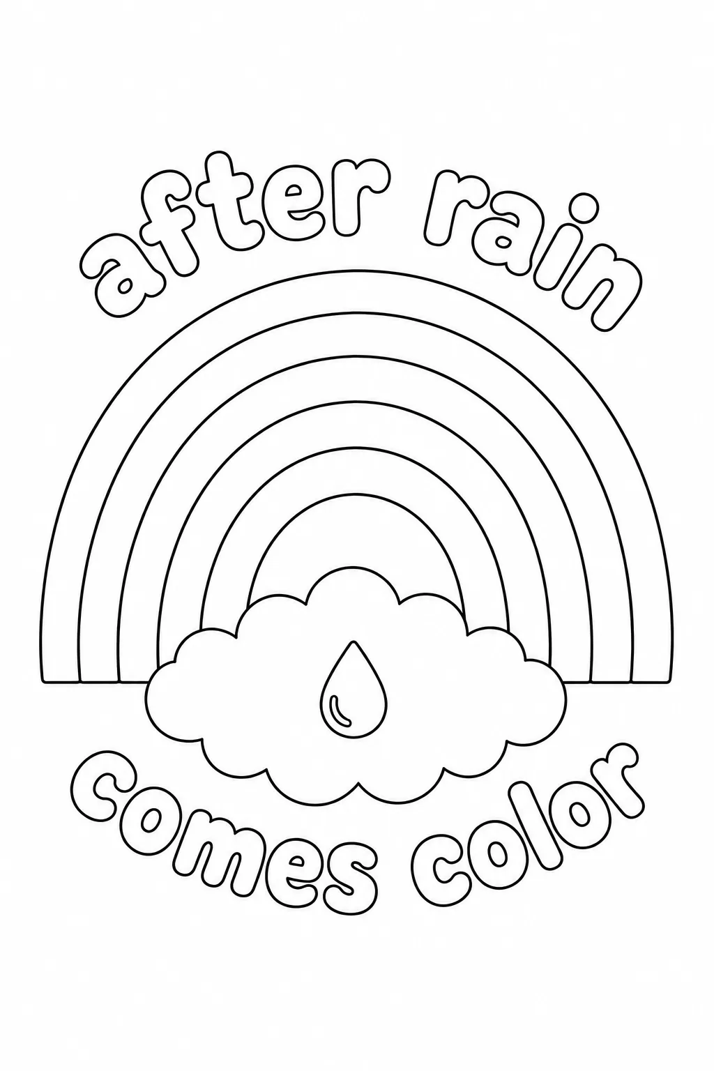 After Rain Comes Color page with a rainbow, raindrop, and clouds