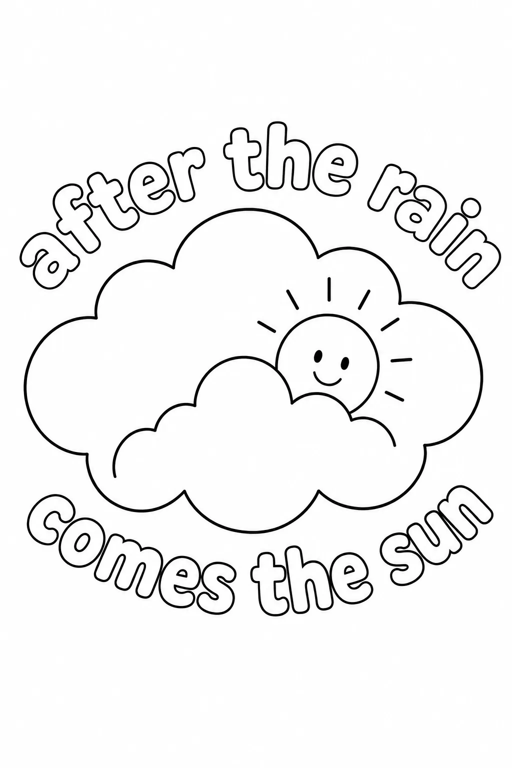 Smiling sun peeking from a cloud with after the rain comes the sun text.