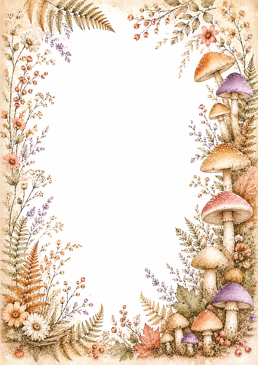 Cozy fall stationery border with tied letters, knitted scarf, dried orange slices, pinecones, and leaves