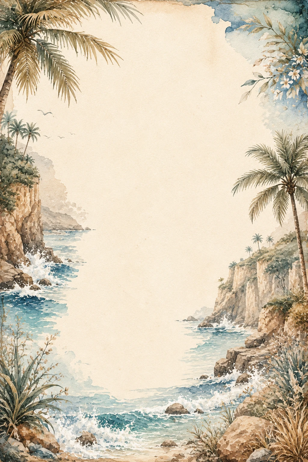 Mediterranean Coastal Cliffs and Palm Trees Page Border Sheet