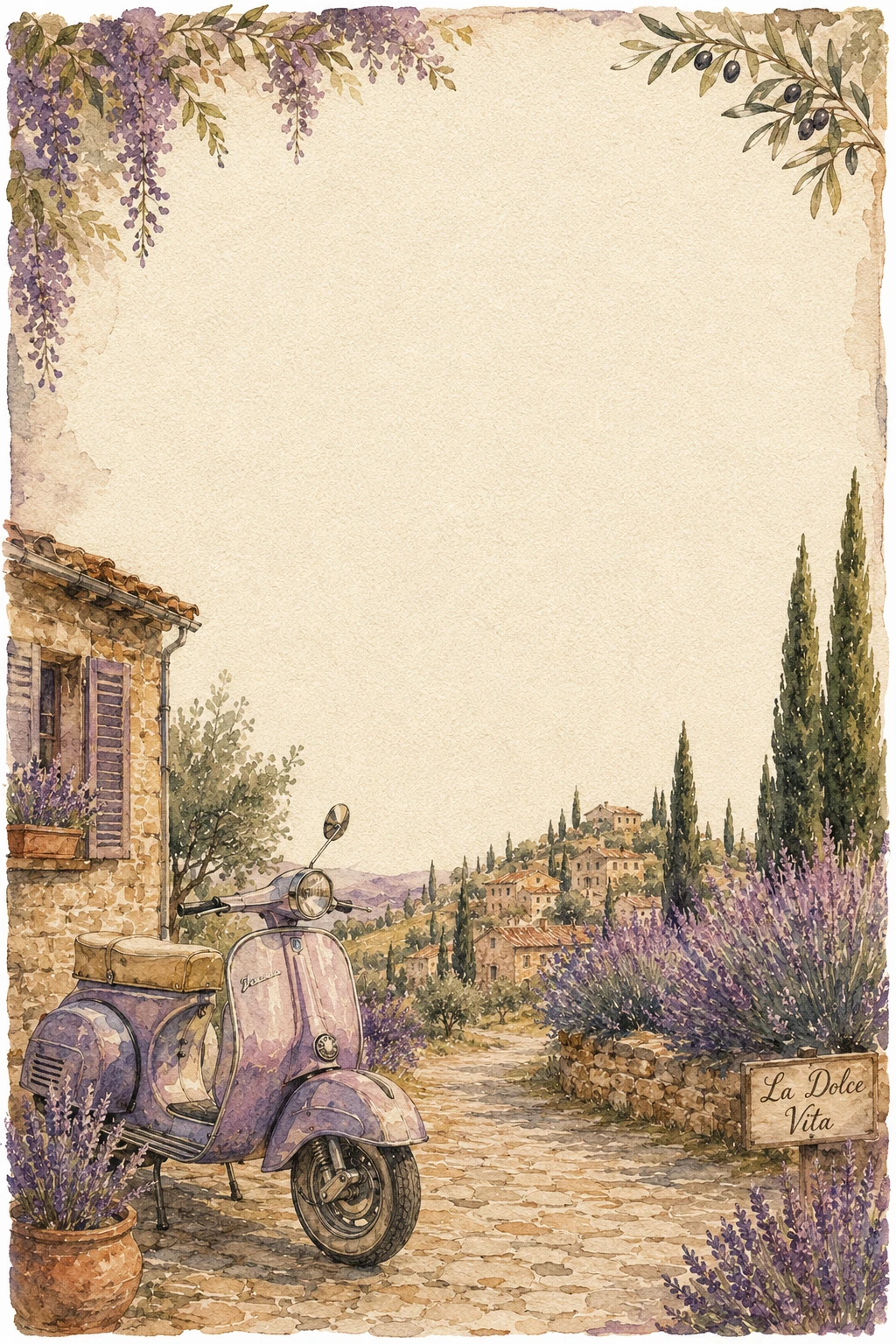 Lavender Countryside Vespa Scene Page Border Sheet